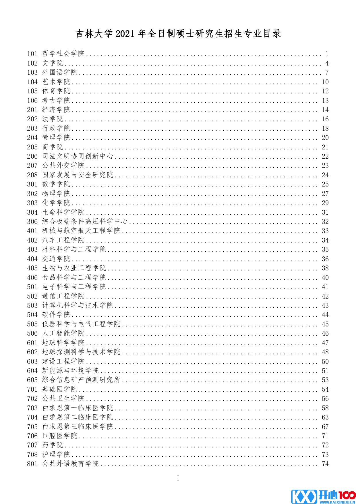 吉林大学2021年全日制硕士研究生招生专业目录