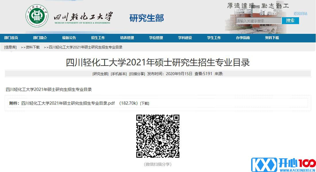 2021考研专业目录：四川轻化工大学2021年硕士研究生招生专业目录