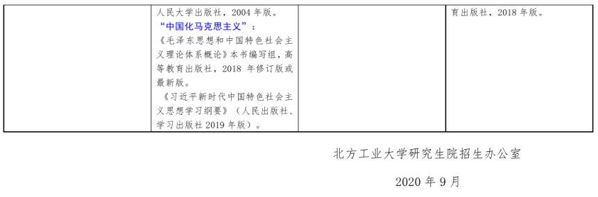 北方工业大学2021年硕士研究生考试招生自命题科目参考书目